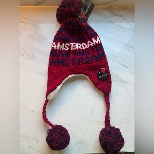 Amsterdam Kids Pom-Pom Winter Hat - Red and Blue